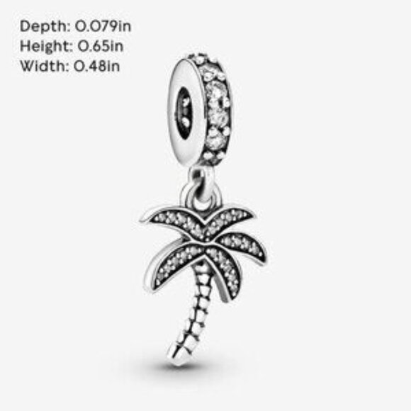 Pandora Sparkling Palm Tree Dangle Charm Sterling Silver - Picture 2 of 4